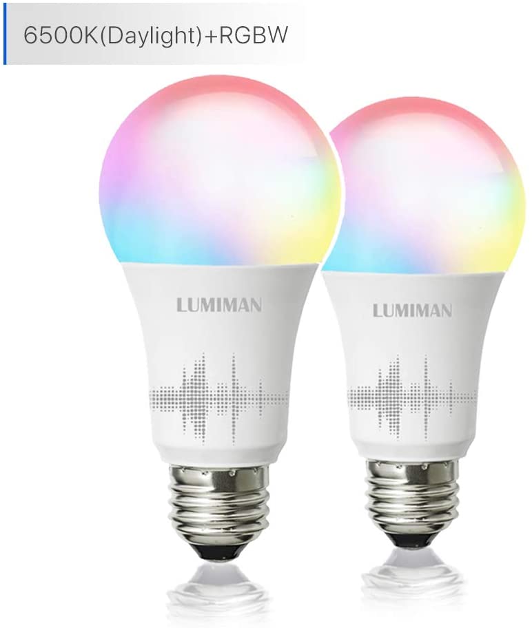 Smart WiFi Light Bulb, LED RGB Color Changing, Compatible with Alexa and Google Home Assistant, No Hub Required, A19 E26 Multicolor LUMIMAN 2 Pack