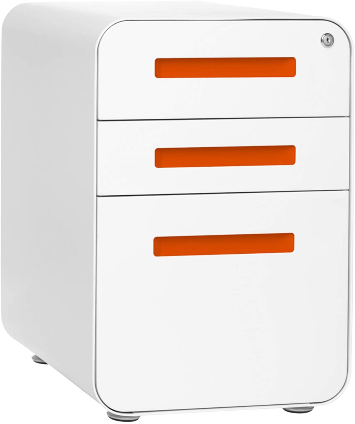 Stockpile 3-Drawer File Cabinet, Commercial-Grade (White/Orange)