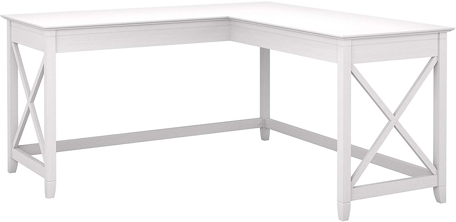 Bush Furniture Key West 60W L Shaped Desk, Pure White Oak