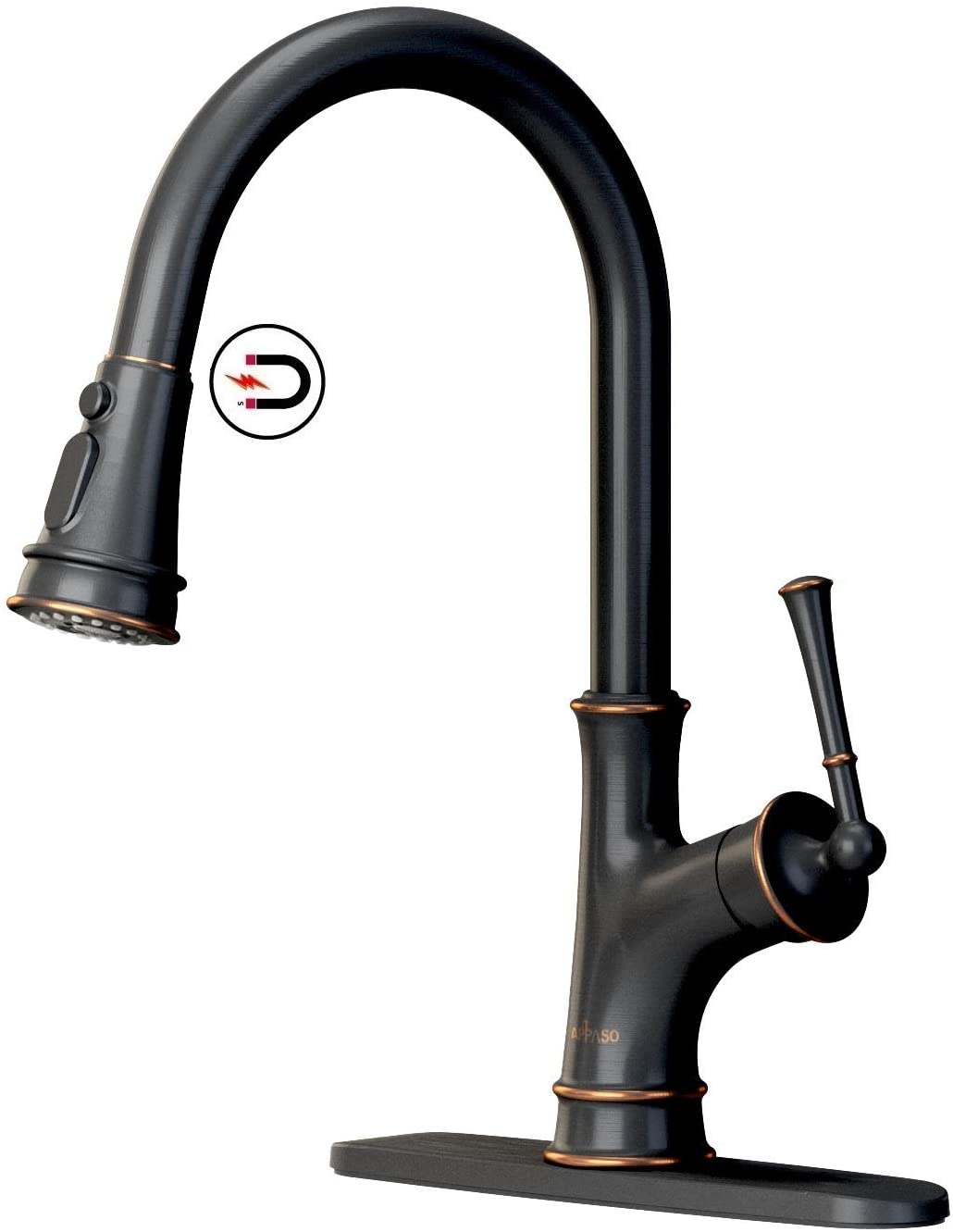 APPASO Kitchen Faucet with Pull Down Sprayer and Magnetic Docking Spray Head, Oil Rubbed Bronze Single-Handle High Arc Single Hole Pull Out Kitchen Sink Faucets with Escutcheon