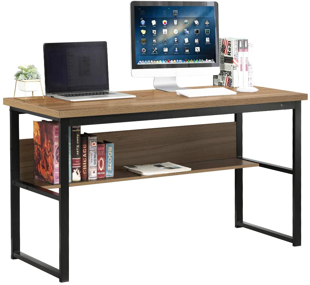 Soges 54.7 inches Computer Desk Office Table Study Writing Desk with Bookshelf Home Office Desk Oak LD-JB-01OK