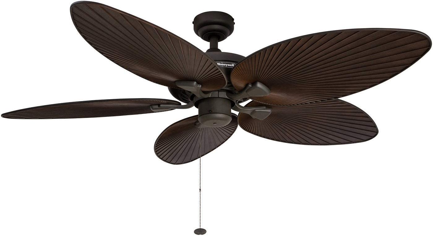 Honeywell Palm Island 52-Inch Tropical Ceiling Fan, Five Palm Leaf Blades, Indoor/Outdoor, Damp Rated, Bronze