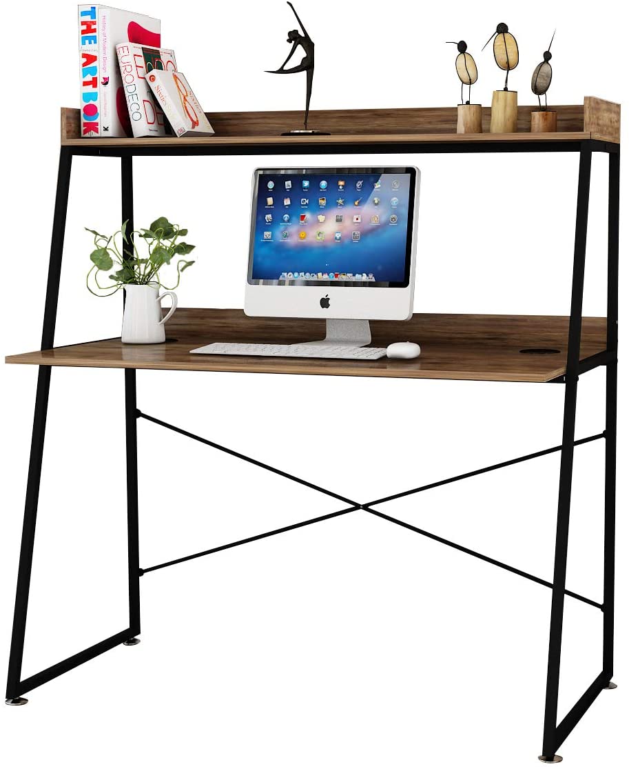 DESIGNA Computer Desk with Bookshelf, Study Writing PC Laptop Table Workstation, 48 Inches Space Saving Office Home Desk Multi-Functional, Modern Industrial Style,Archaize Brown