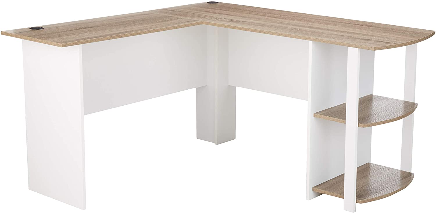 Ameriwood Home Dakota L-Shaped Desk with Bookshelves, White/ Sonoma Oak