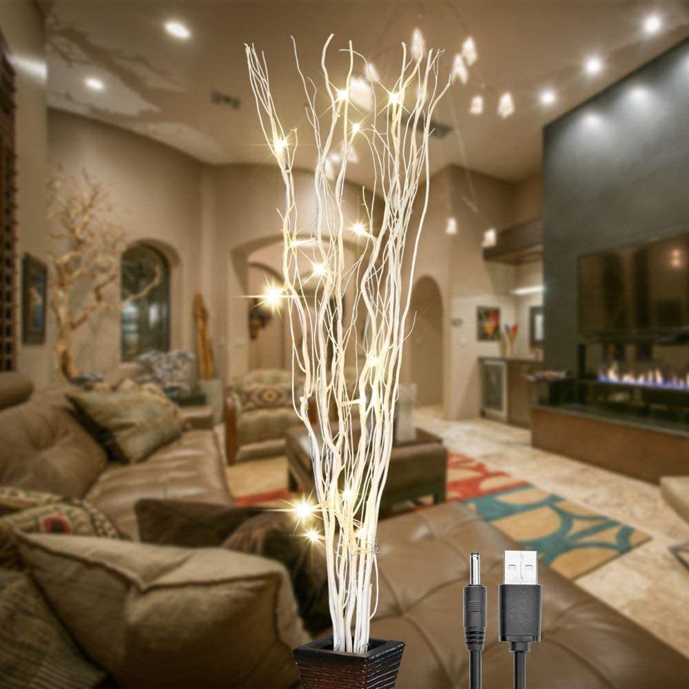 LIGHTSHARE 36Inch 16LED Natural Willow Twig Lighted Branch for Home Decoration, USB Plug-in and Battery Powered