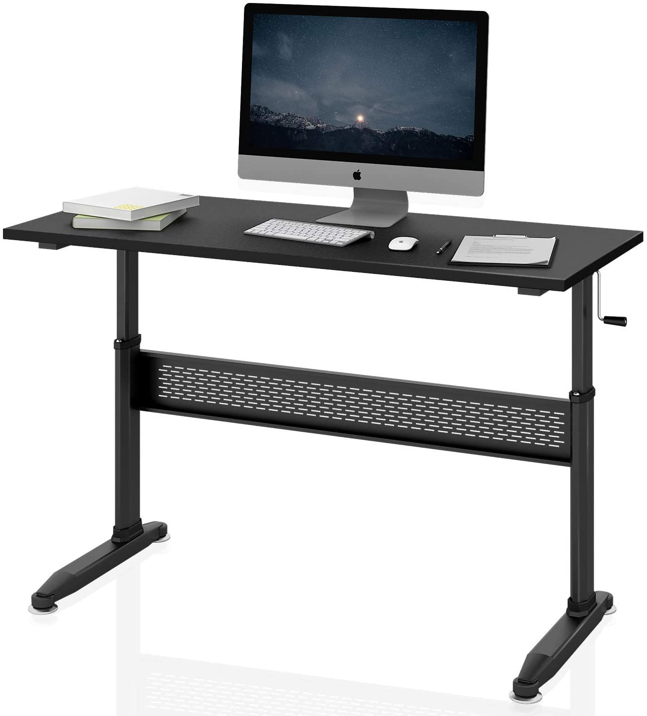 DEVAISE Adjustable Height Standing Desk, 55 inch Sit Stand Up Desk Workstation with Crank Handle for Office Home, Black