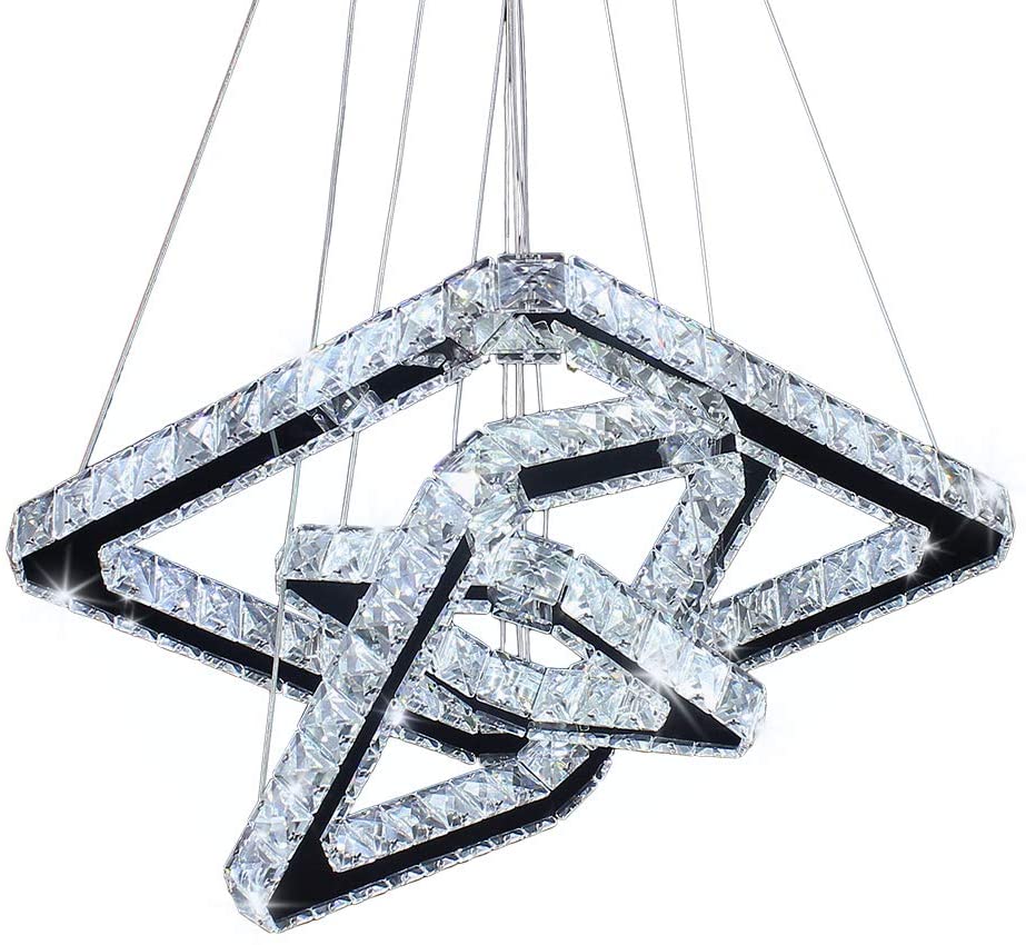 Modern Crystal Chandeliers LED Square Chandelier Pendant Lights Chandelier Pendant Light 8/12/16 inches Cool White(Cool Square20/30/40)