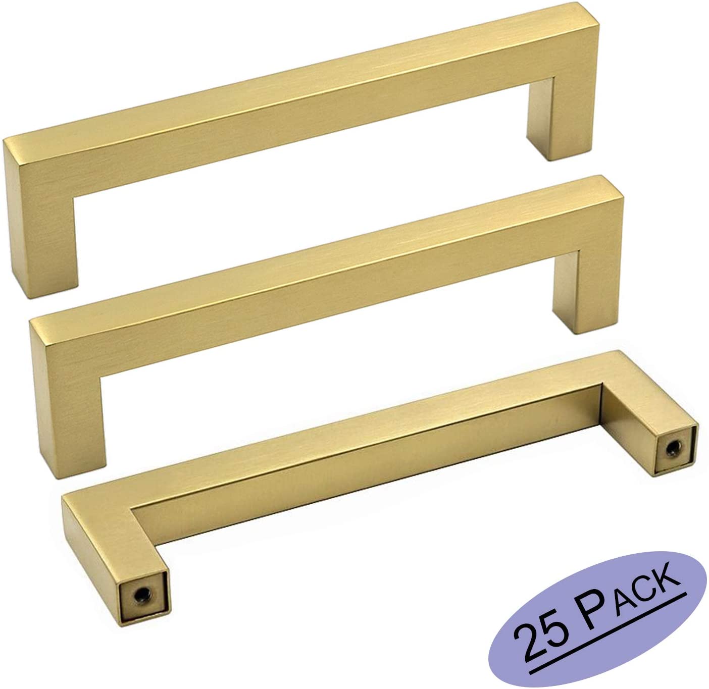 goldenwarm 25 Pack Brass Kitchen Hardware Gold Drawer Pulls - LSJ12GD160 Brushed Gold Cabinet Knobs Square T Bar Dresser Drawer Pulls for Cabinets Bathroom Handles 6-1/4