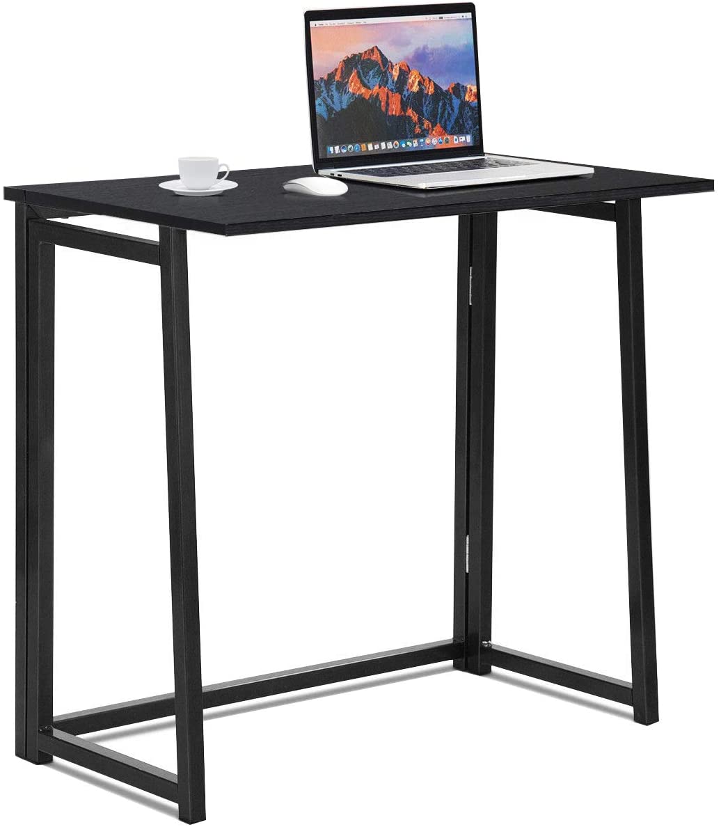 Tangkula Small Foldable Computer Desk, Home Office Laptop Table Writing Desk, Compact Study Reading Table for Small Space, No Assembly Folding Desk (Black)