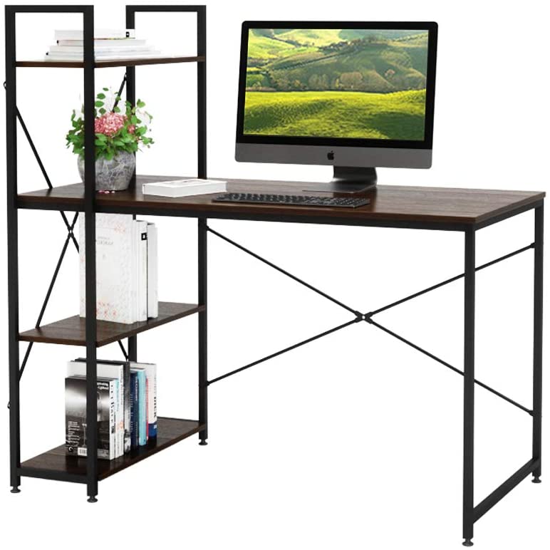 Bestier Computer Desk with Shelves,Writing Desk with Storage Bookshelf Reversible Study Table Office Corner Desk with Shelves Home Office Desk with Bookshelf Easy Assemble (47 Inch, Brown)