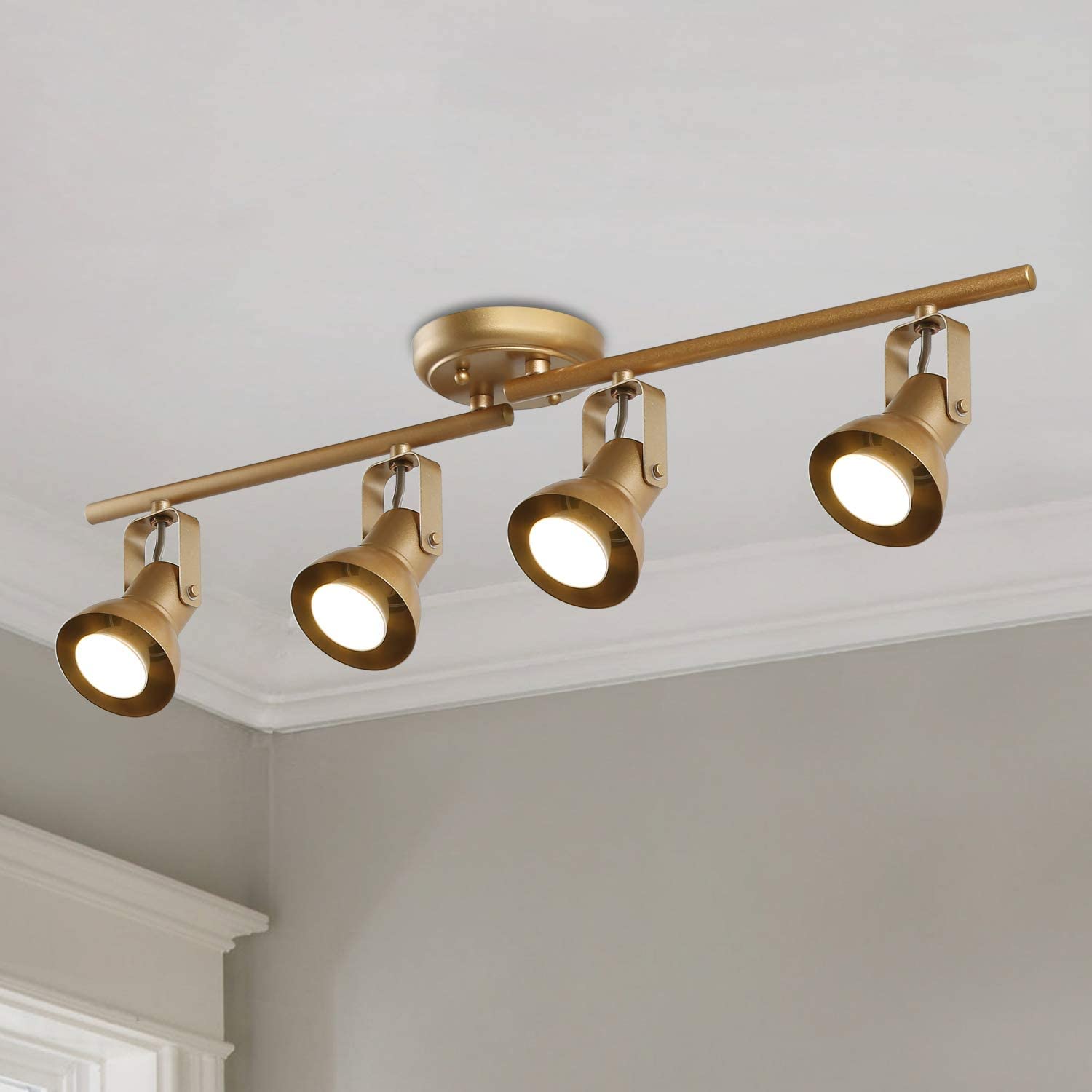 KSANA Gold LED Track Lighting Fixture 4 Heads Adjustable Modern Ceiling Spotlight for Kitchen, Living Room