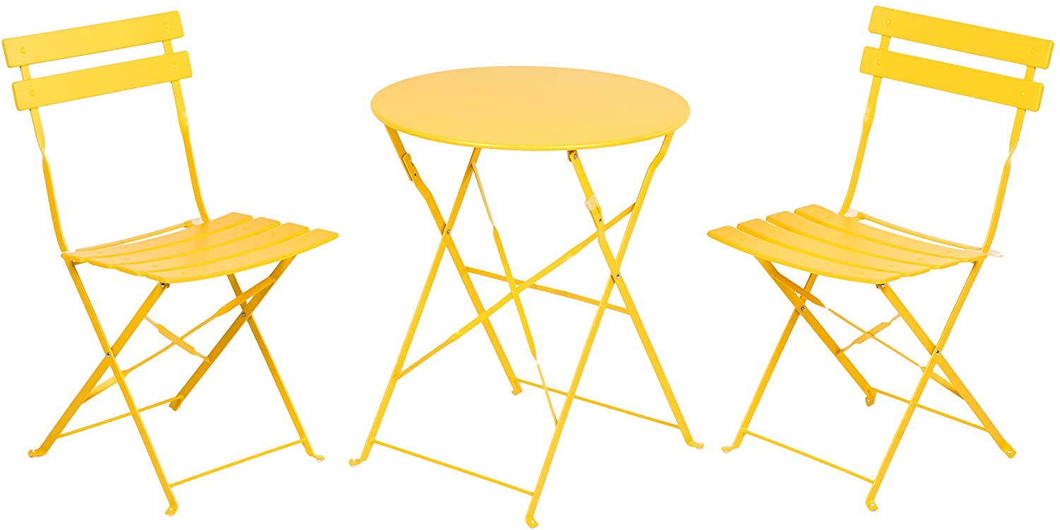 Grand patio Premium Steel Patio Bistro Set, Folding Outdoor Patio Furniture Sets, 3 Piece Patio Set of Foldable Patio Table and Chairs, Yellow
