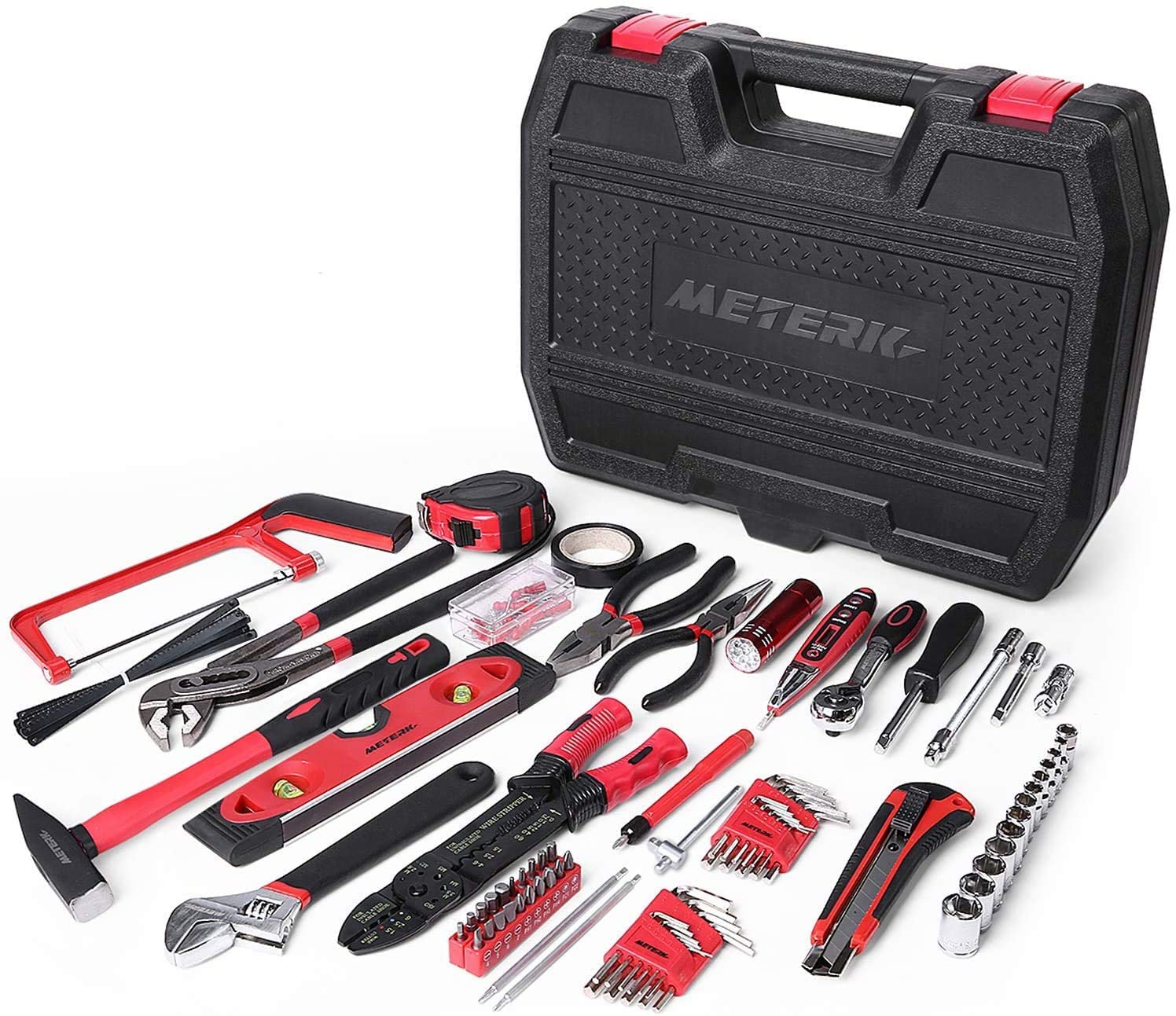 Meterk 170 Pcs Home Tool Kit- Household/Auto Repair Mechanic Tool Set with Wrenches, Screwdriver Set, Sockets Kit, Hammer, Pliers and Toolbox Storage Case for Homeowner, DIYER, Handyman…