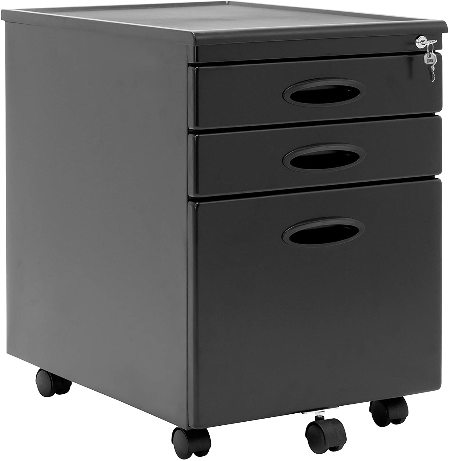 Calico Designs Metal Full Extension, Locking, 3-Drawer Mobile File Cabinet Assembled (Except Casters) for Legal or Letter Files with Supply Organizer Tray in Black