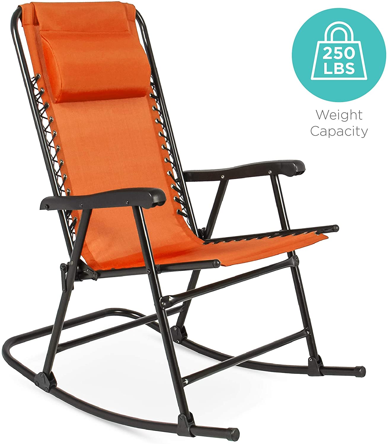 Best Choice Products Foldable Zero Gravity Rocking Patio Recliner Chair Orange