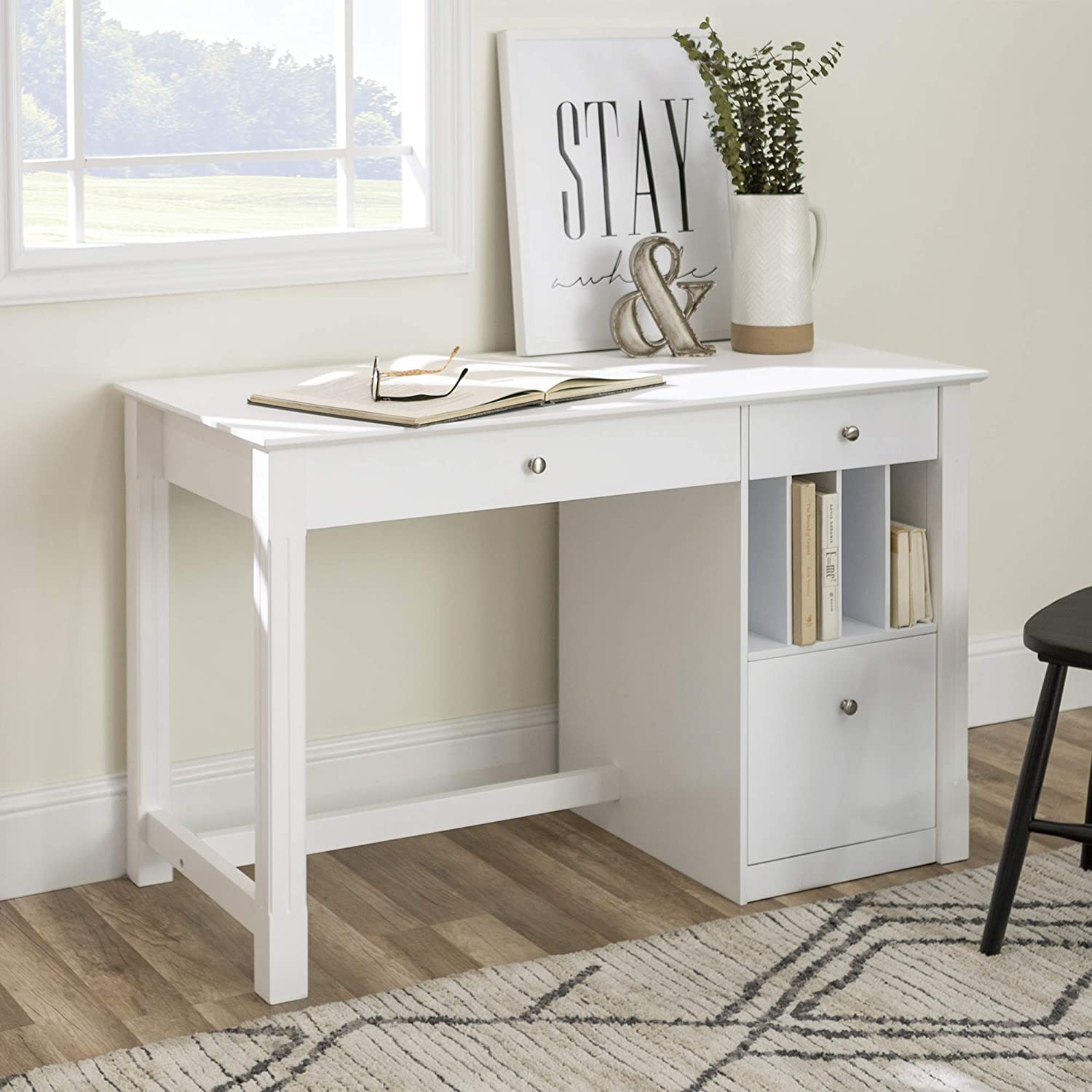 Walker Edison Furniture Company Modern Wood Computer Writing Desk Storage File Drawer Office, 48 Inch, White