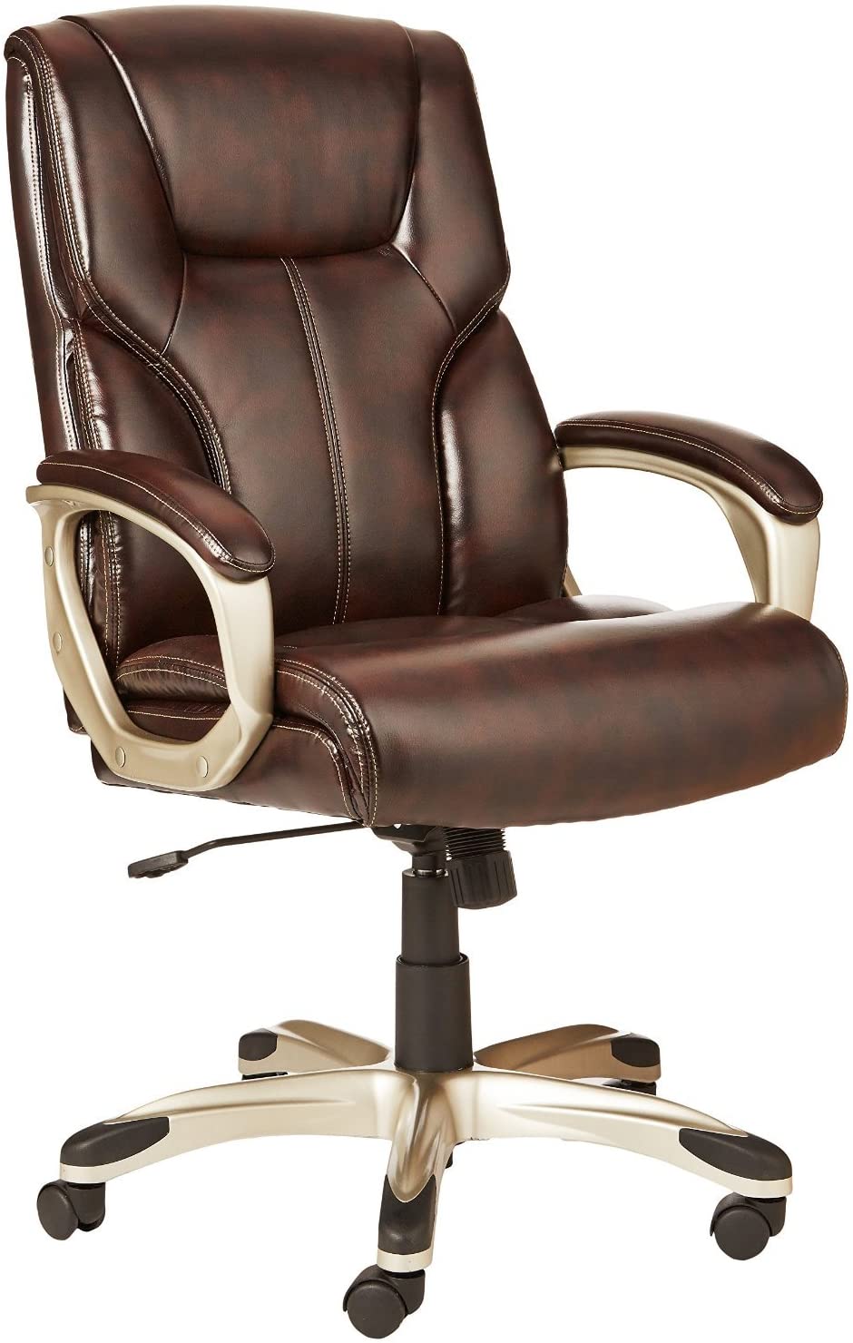 AmazonBasics High-Back, Leather Executive, Swivel, Adjustable Office Desk Chair with Casters, Brown