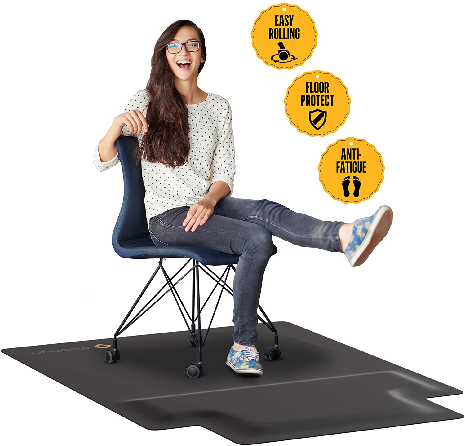 Office Chair Mat with Anti Fatigue Cushioned Foam - Chair Mat for Harwood Floor with Foot Rest Under Desk - 2 in 1 Chairmat Standing Desk Anti-Fatigue Comfort Mat