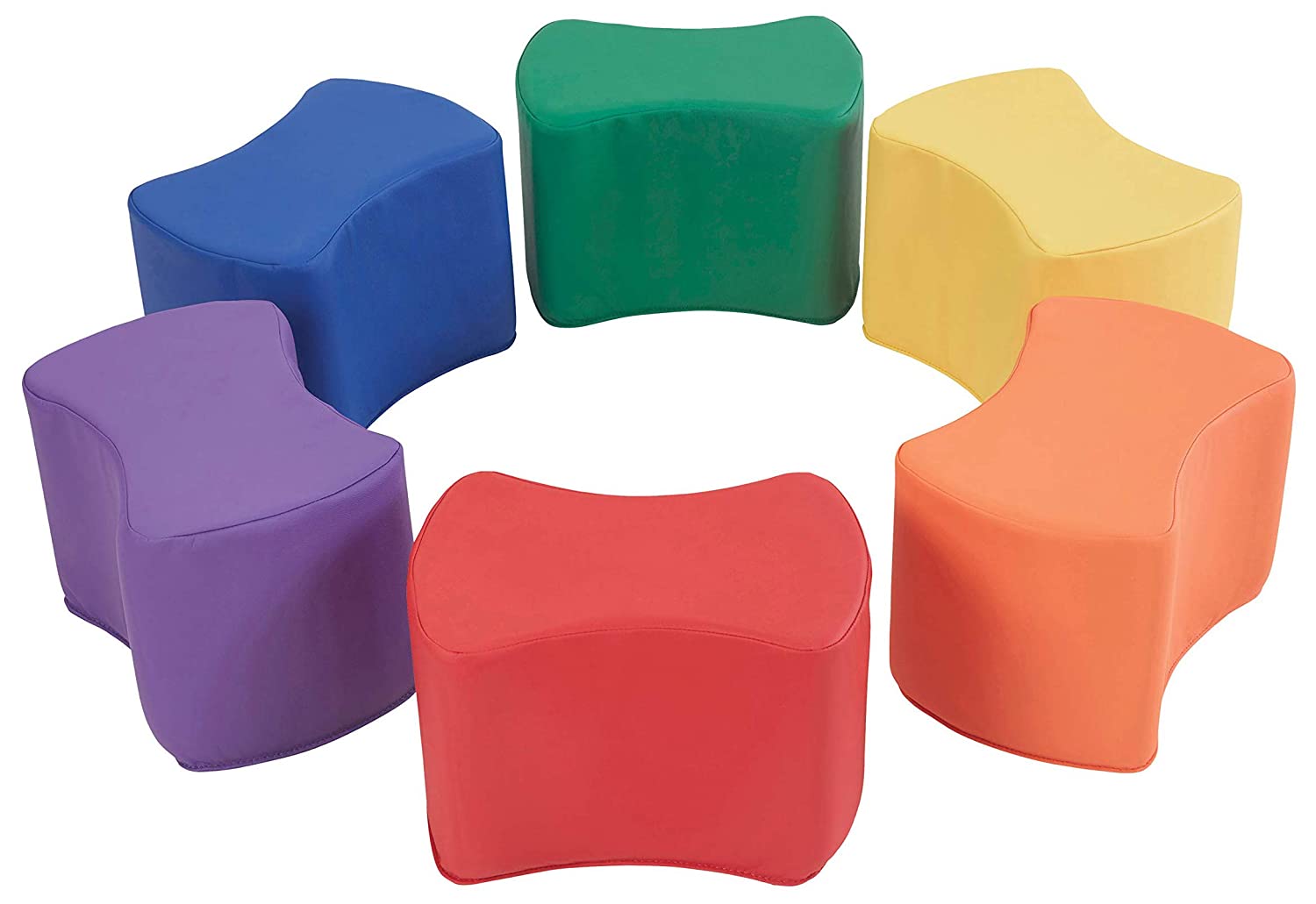 FDP SoftScape 10 inch Butterfly Stool Modular Seating Set for Toddlers and Kids, Soft Lightweight Foam, Colorful Flexible Seating for In-Home Learning, Classrooms and Daycares (6-Piece Set) - Assorted