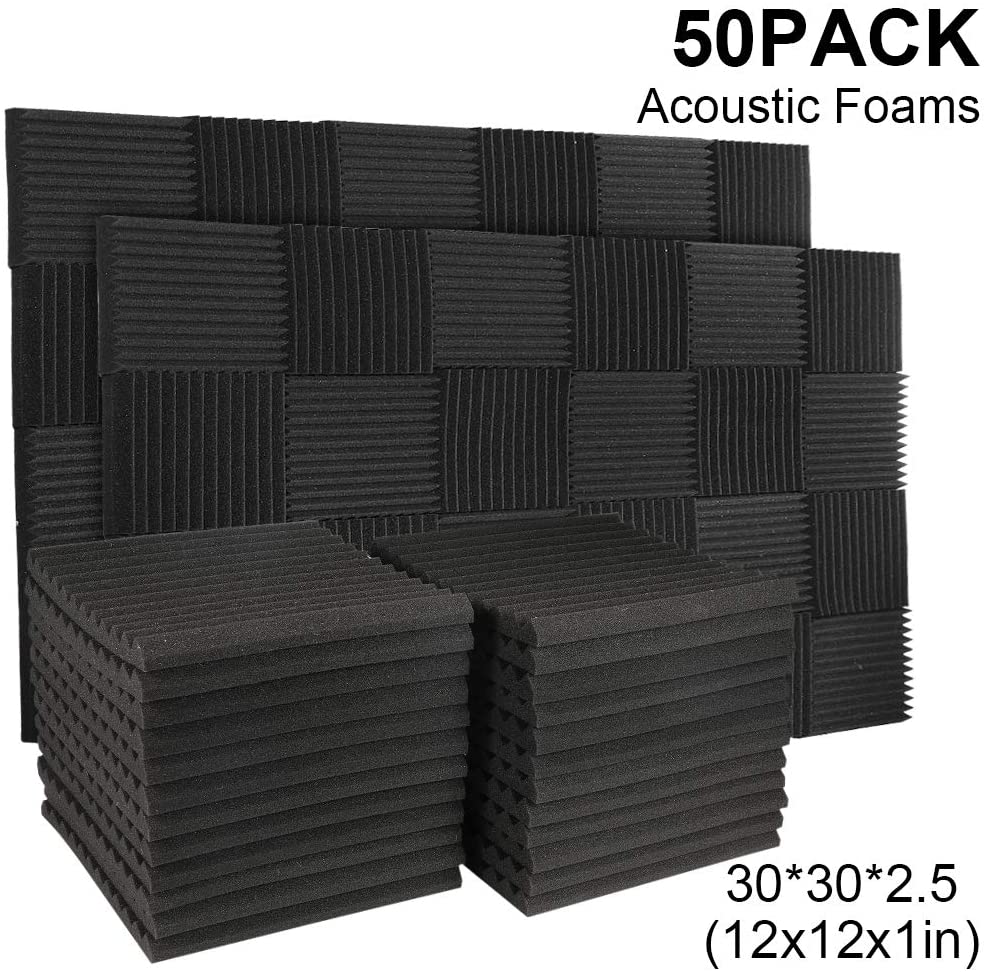 50 Pack Acoustic Panels Soundproof Studio Foam for Walls Sound Absorbing Panels Sound Insulation Panels Wedge for Home Studio Ceiling, 1