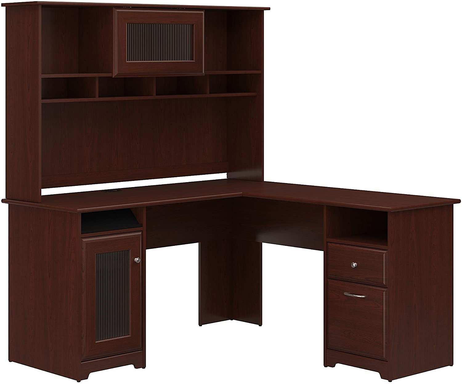 Bush Furniture Cabot L Shaped Desk with Hutch in Harvest Cherry