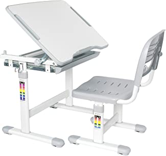 VIVO Gray Height Adjustable Childrens Desk and Chair Set | Kids Interactive Workstation