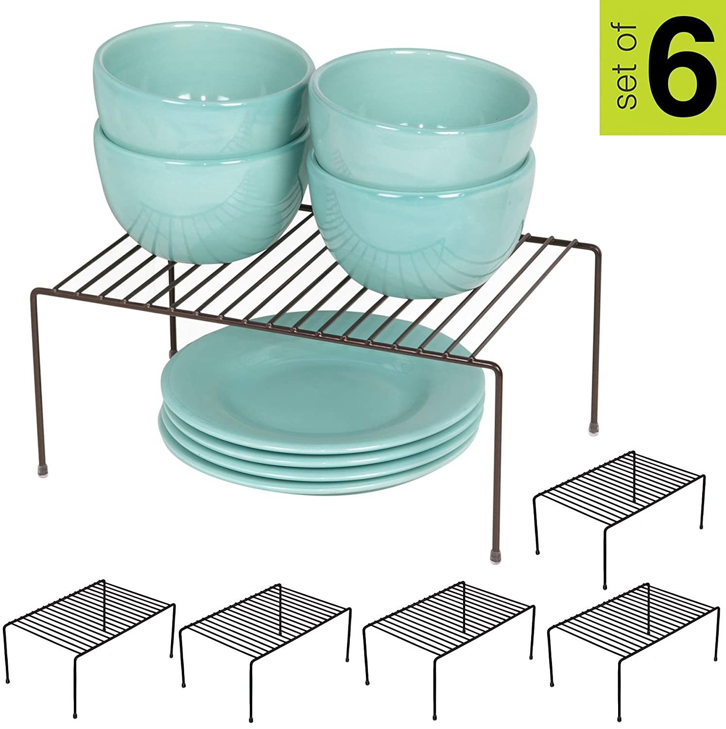 Smart Design Cabinet Storage Shelf Rack - Medium (8.5 x 13.25 Inch) - Non-Slip Feet - Steel Metal Frame - Rust Resistant Coating - Dish, Counter & Pantry Organization - Kitchen [Bronze] - Set of 6
