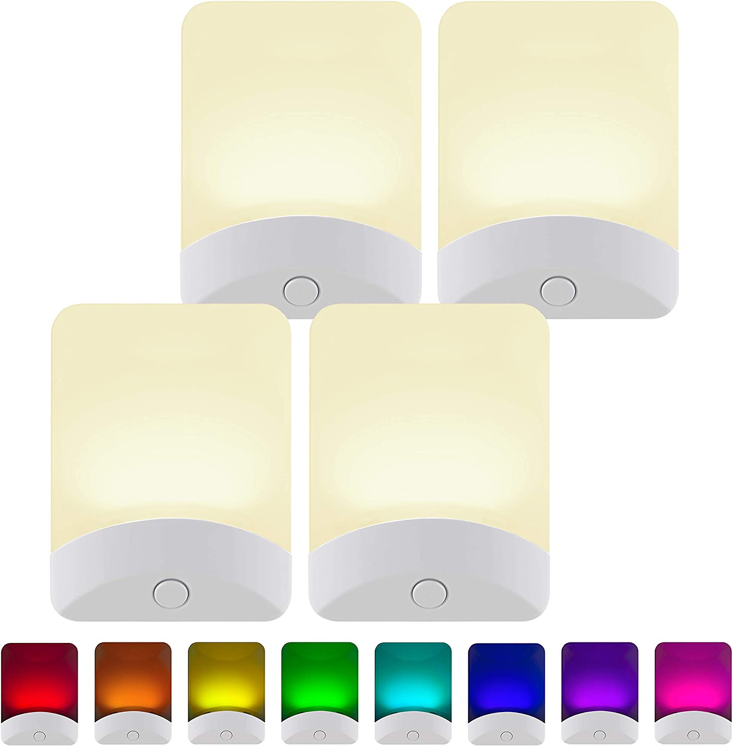 GE White Color-Changing LED Night Light, 4 Pack, Plug-in, Dusk-to-Dawn, Home Décor, UL-Listed, Ideal for Bedroom, Bathroom, Nursery, Kitchen, 50860, 4