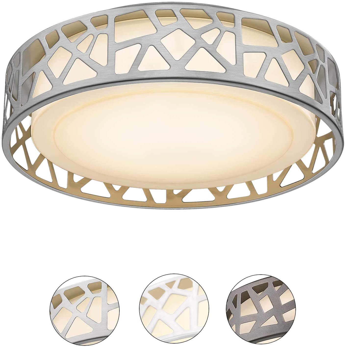 Ceiling Light Fixtures, VICNIE 14 inch 20W 1400 Lumens LED Flush Mount, Dimmable 3000K Warm White, Brush Nickel Finished, ETL Listed for Kitchen, Hallway, Bedroom, Stairways