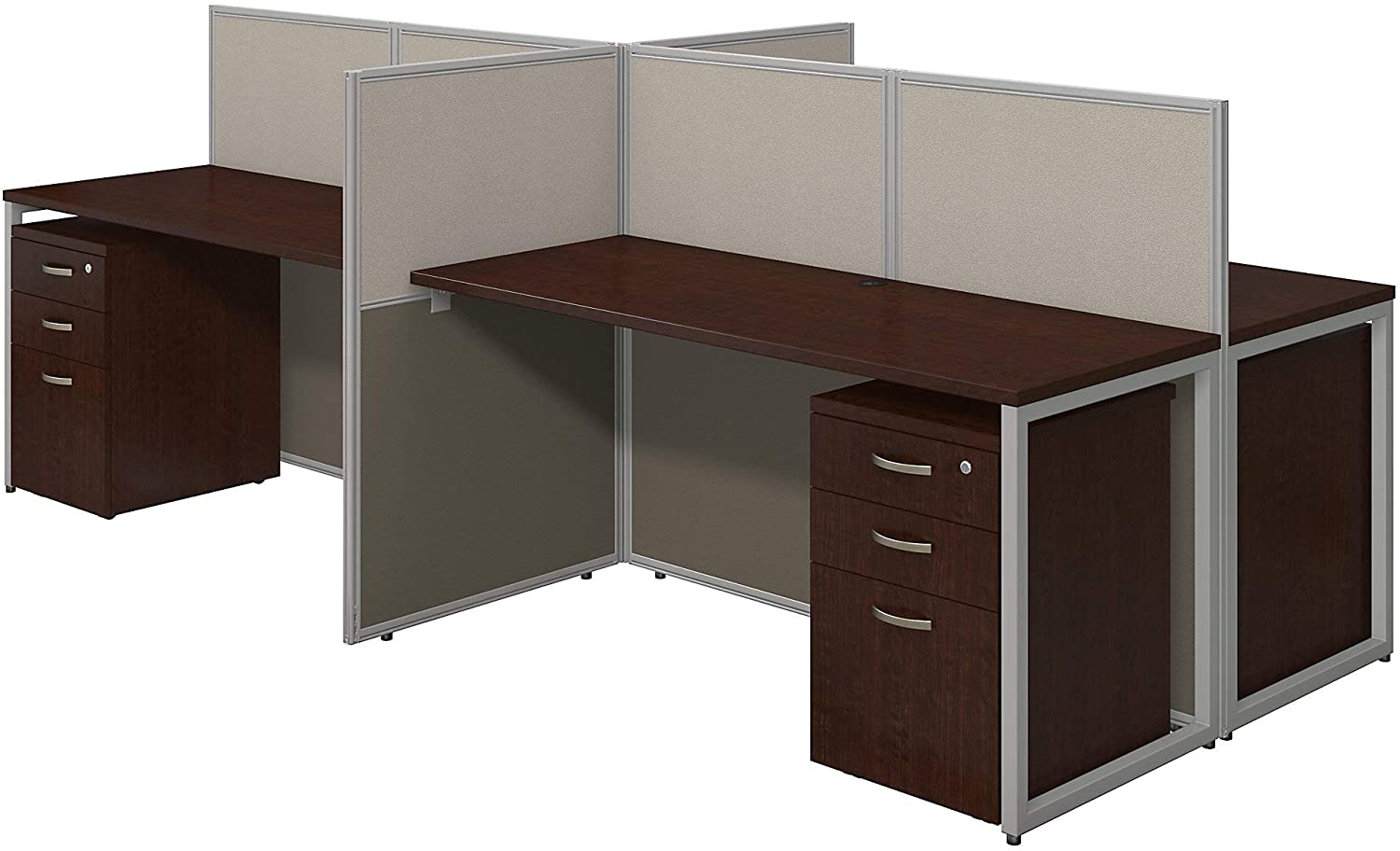 Bush Business Furniture Easy Office 4 Person Cubicle Desk with File Cabinets, 60W x 45H, Mocha Cherry Satin