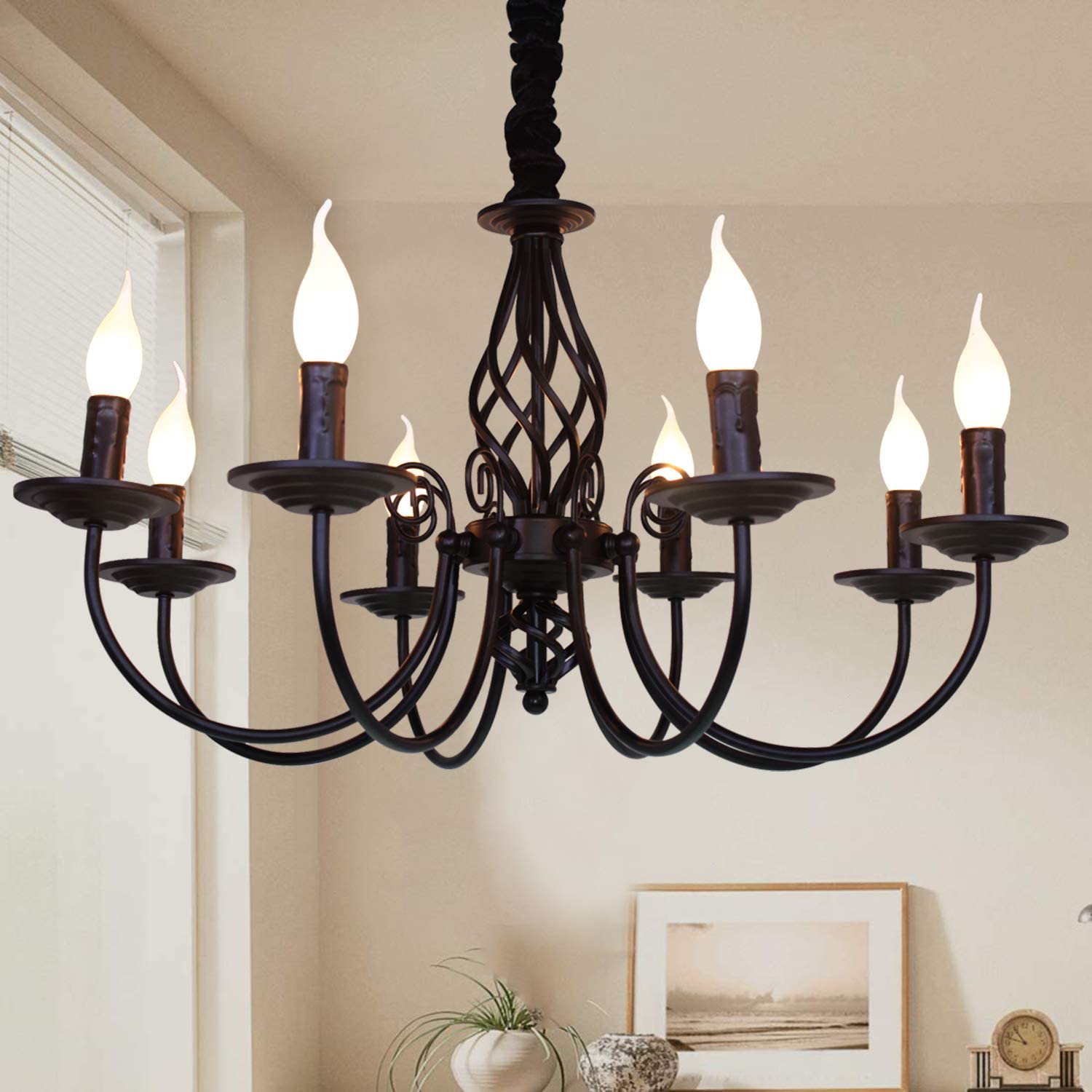Ganeed Rustic Chandelier,8 Lights French Country Chandeliers,Metal Black Pendant Chandelier,Pendant Light Fixture for Island Kitchen Farmhouse,Dining Room,Foyer