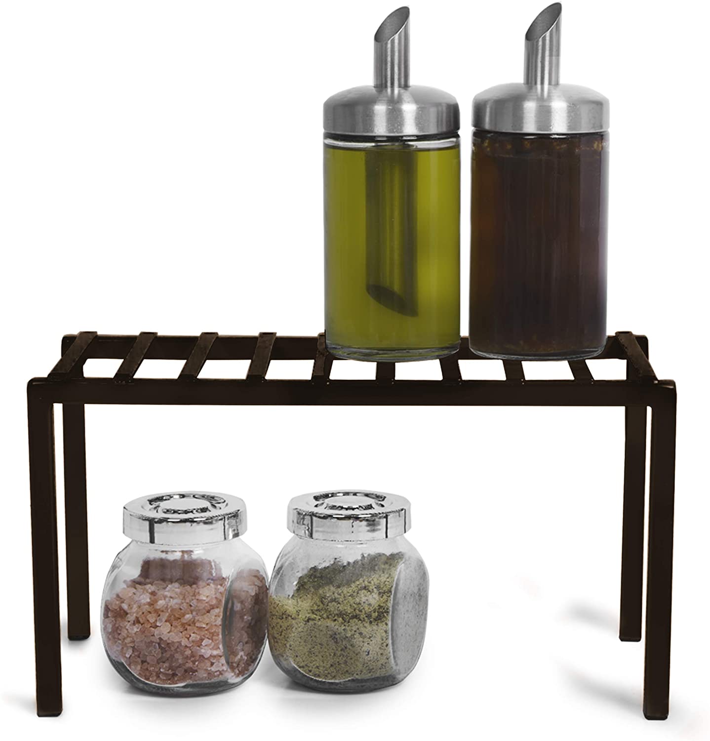 Smart Design Premium Cabinet Storage Shelf - Small (10.63 x 5.25 Inch) - Steel Metal Frame - Rust Resistant Coating - Cup, Dish, Counter & Pantry Organization - Kitchen [Bronze]