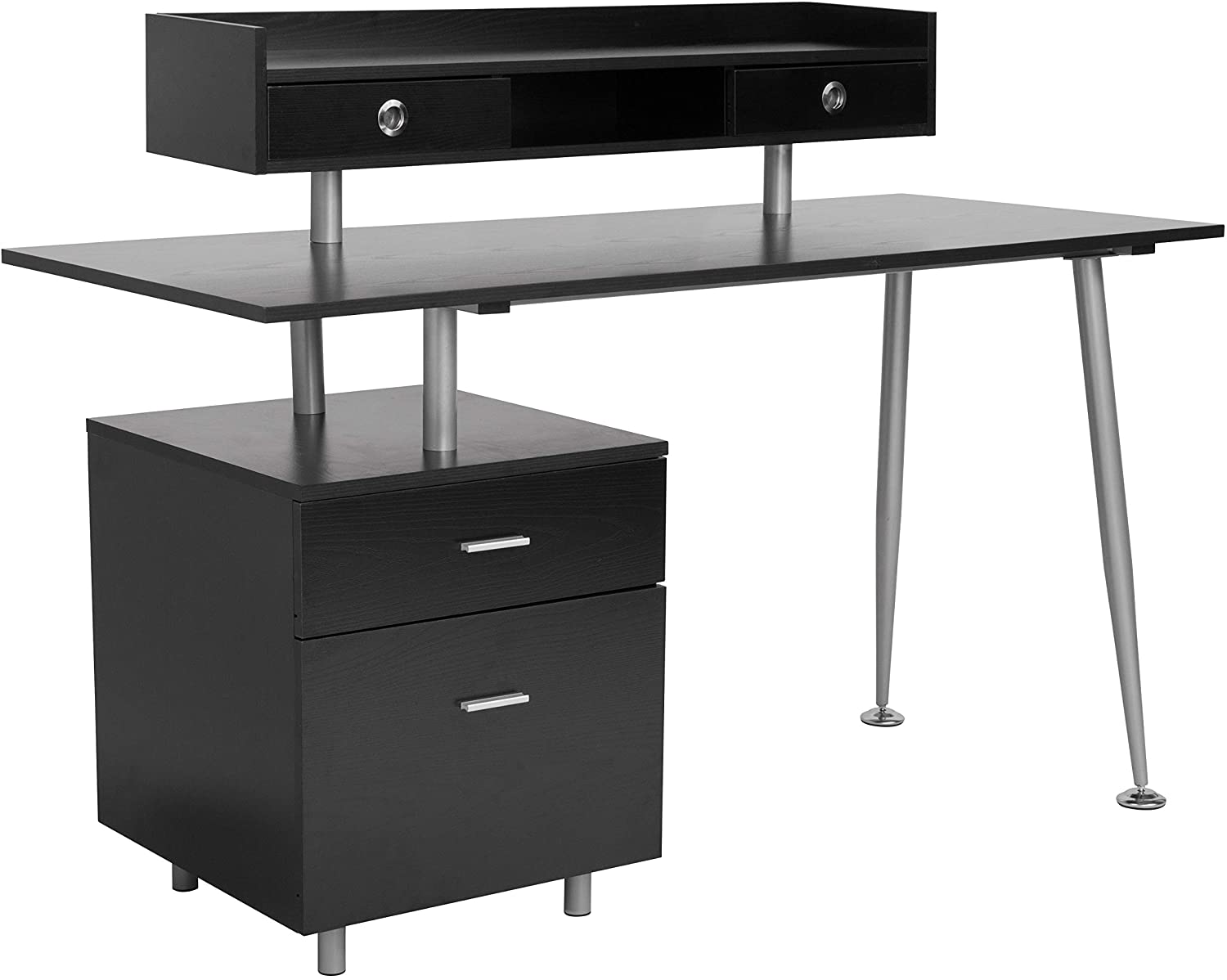 Flash Furniture Piedmont Home and Office Desk with 2 Drawers and Top Storage Shelf in Dark Ash Finish
