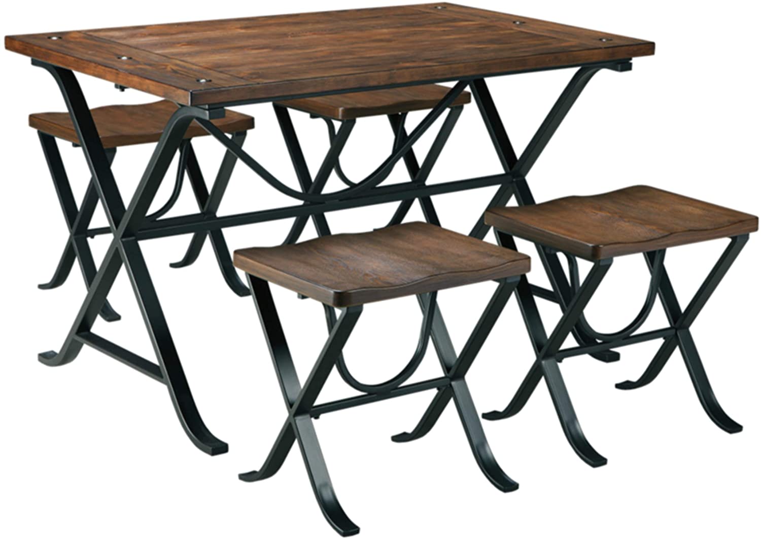 Ashley Furniture Signature Design - Freimore Dining Room Table and Stools - Set of 5 - Medium Brown Wood Top and Black Metal Legs