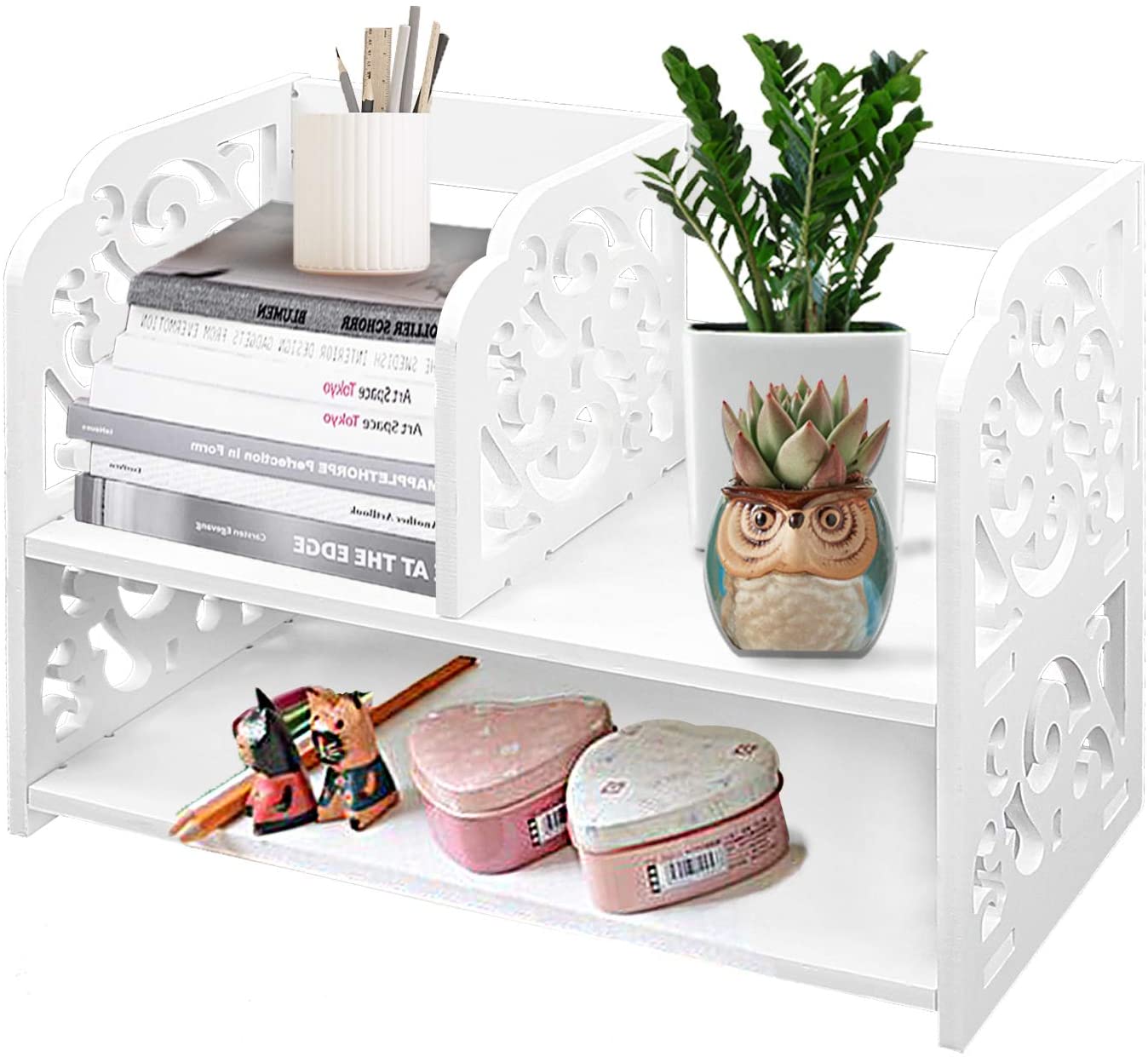 DL furniture - 3 Compartment Wood plastic composite Desk Organizer, Perfect For Book Shelf, Make Up Organizer, Cookie Rack (White1)
