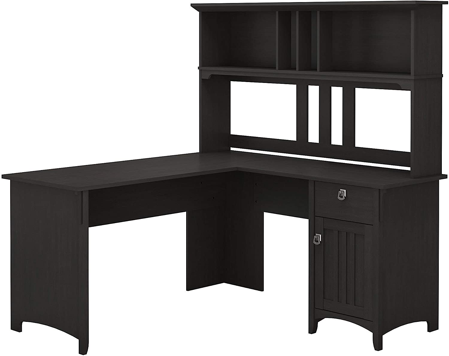 Bush Furniture Salinas 60W L Shaped Desk with Hutch in Vintage Black
