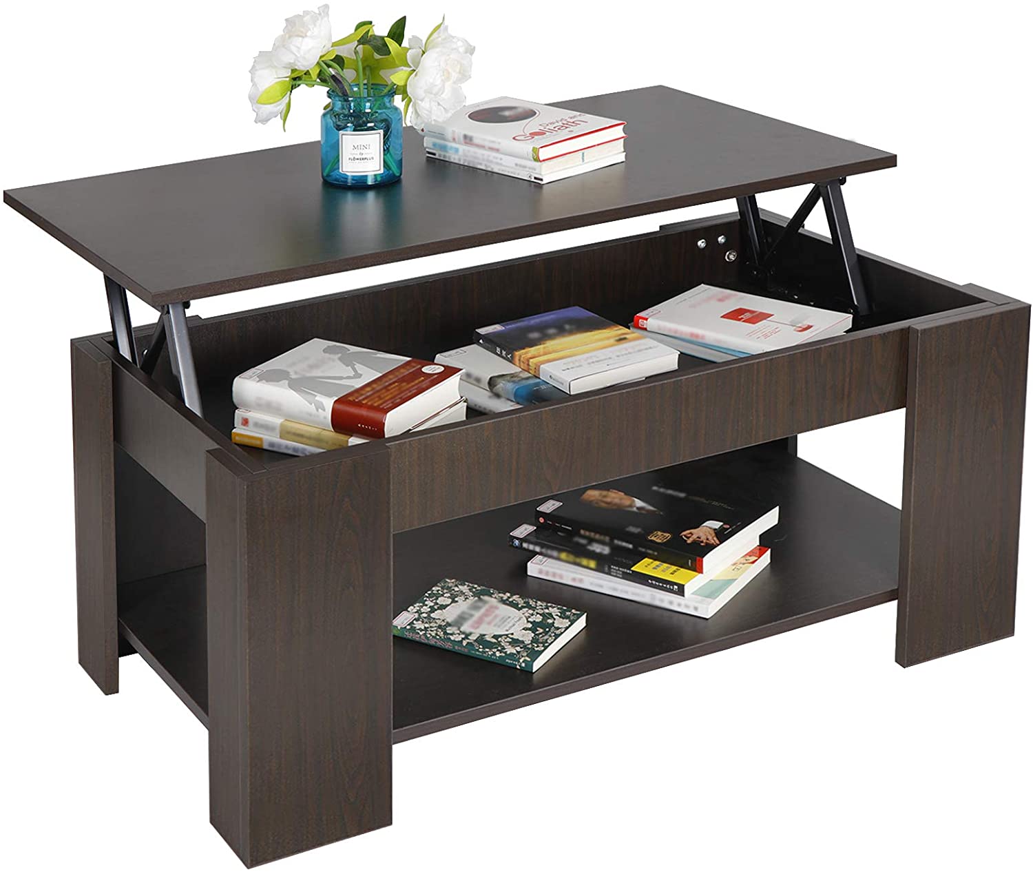ZENY Lift Top Coffee Table with Hidden Compartment and Storage Shelves Modern Furniture for Home, Living Room, Décor