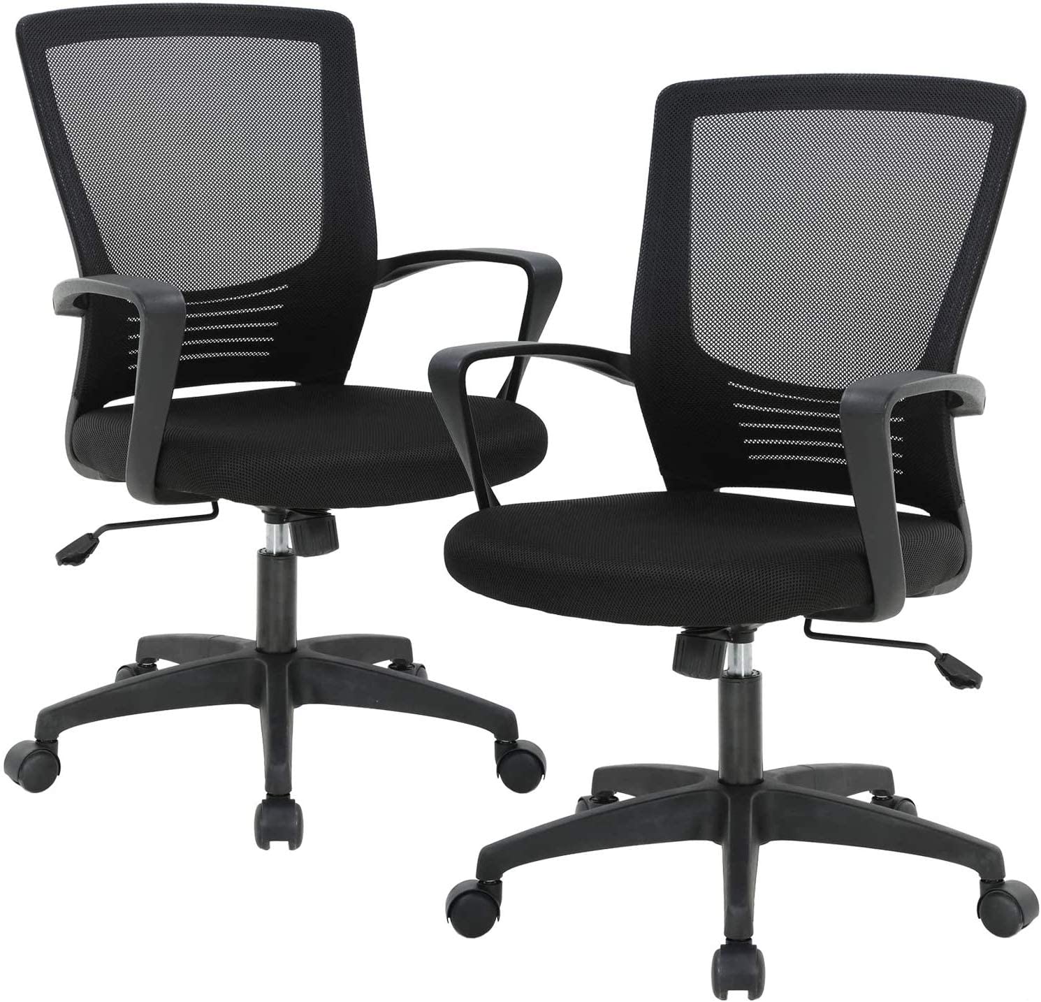 Home Ergonomic Desk Office Chair Mesh Computer Chair, Lumbar Support Modern Executive Adjustable Stool Rolling Swivel Chair for Back Pain, Chic Modern Best Home Office Chair, Black Metal Base - 2 Pack