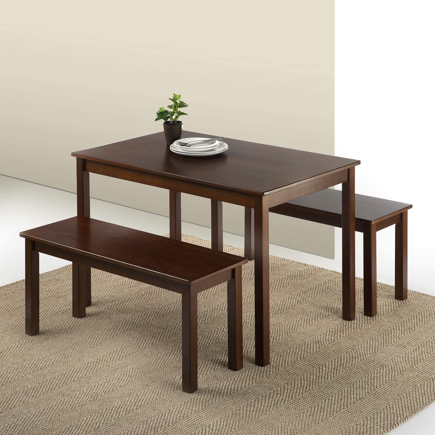 Zinus Juliet Espresso Wood Dining Table with Two Benches / 3 Piece Set
