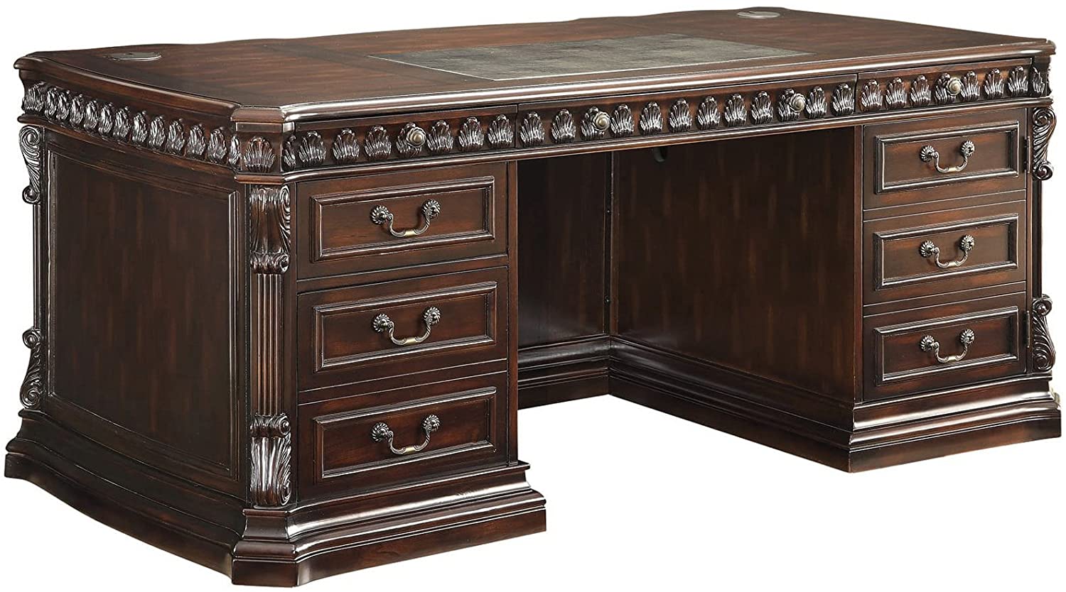 Tucker Double Pedestal Executive Desk with Leather Insert Top Rich Brown
