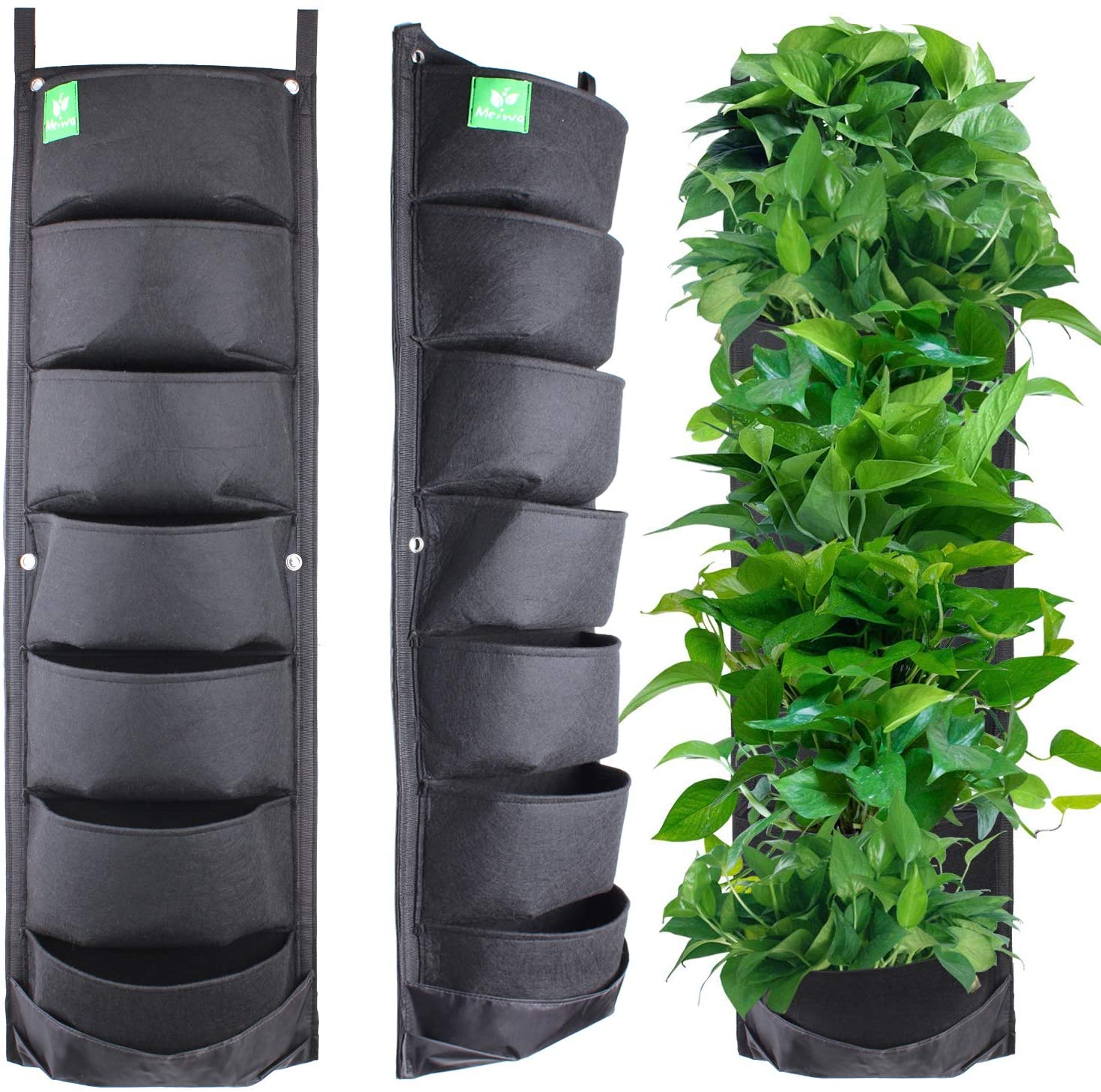 Meiwo New Upgraded Deeper and Bigger 7 Pocket Hanging Vertical Garden Wall Planter for Yard Garden Home Decoration