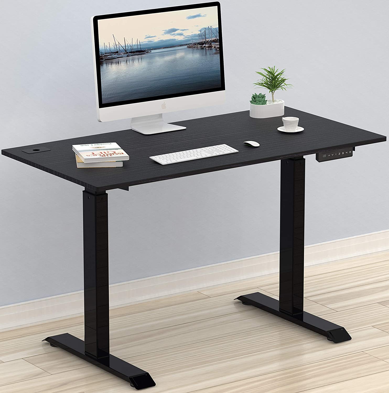 SHW Electric Height Adjustable Computer Desk, 48 x 24 Inches, Black
