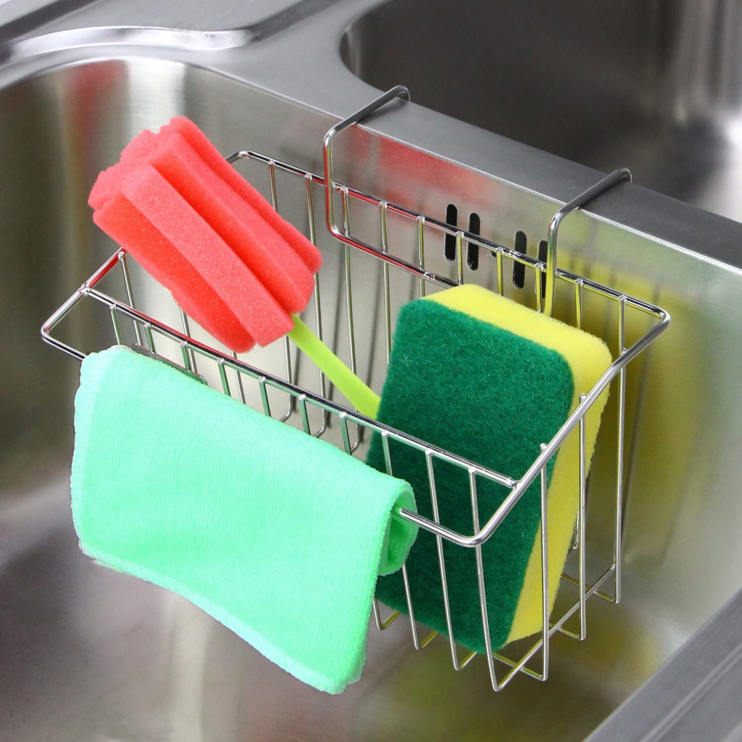 Aiduy Sponge Holder, Sink Caddy Kitchen Brush Soap Dishwashing Liquid Drainer Rack - Stainless Steel