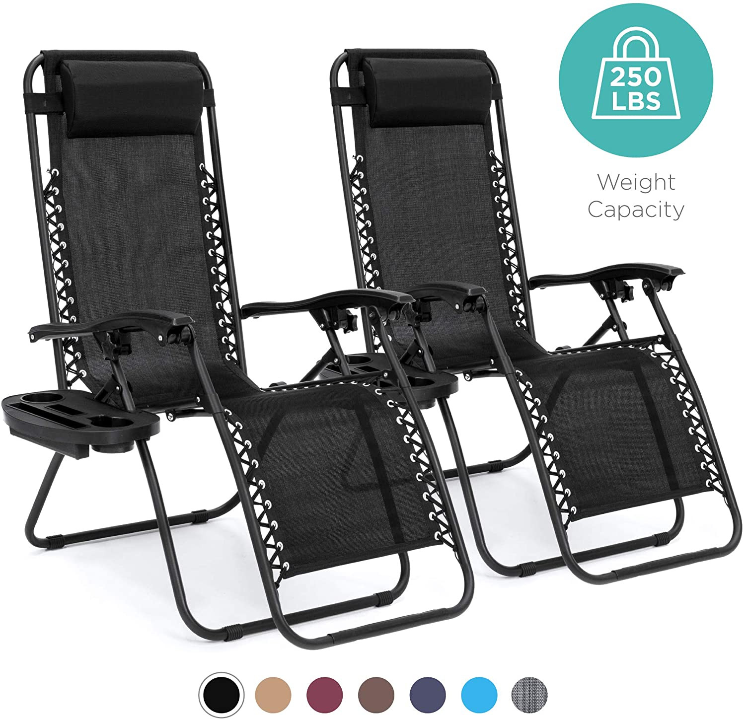 Best Choice Products Set of 2 Adjustable Zero Gravity Lounge Chair Recliners for Patio, Pool w/Cup Holders - Black