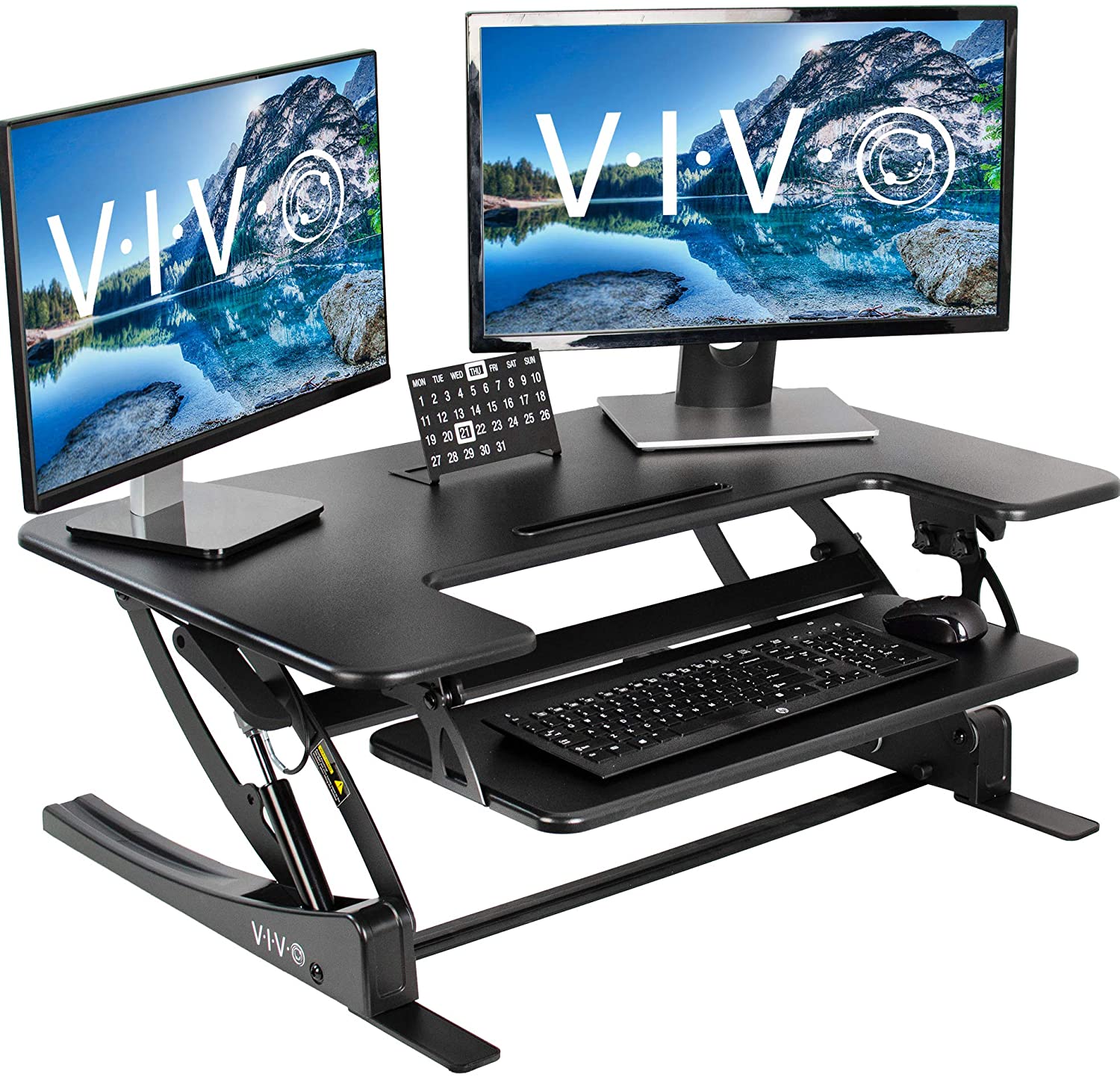 VIVO Black Height Adjustable 36 inch Stand up Desk Converter | Quick Sit to Stand Tabletop Dual Monitor Riser (DESK-V000V)