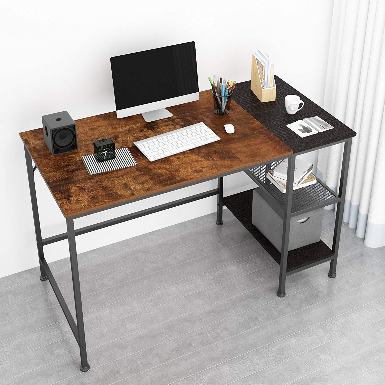 JOISCOPE Computer Desk with Shelves,Laptop Table with Grid Drawer,47 inches(Vintage Oak Finish)