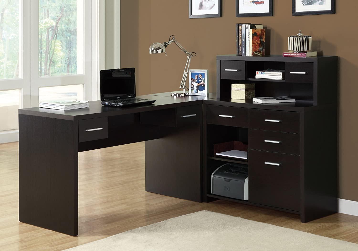 Monarch Specialties Computer Desk L-Shaped - Left or Right Set- Up - Corner Desk with Hutch 60