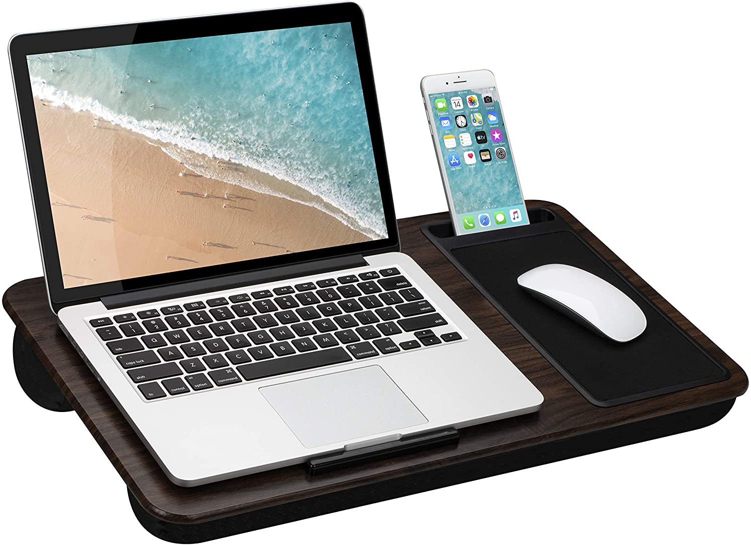 LapGear Home Office Lap Desk with Device Ledge, Mouse Pad, and Phone Holder - Espresso Woodgrain - Fits Up to 15.6 Inch Laptops - Style No. 91575