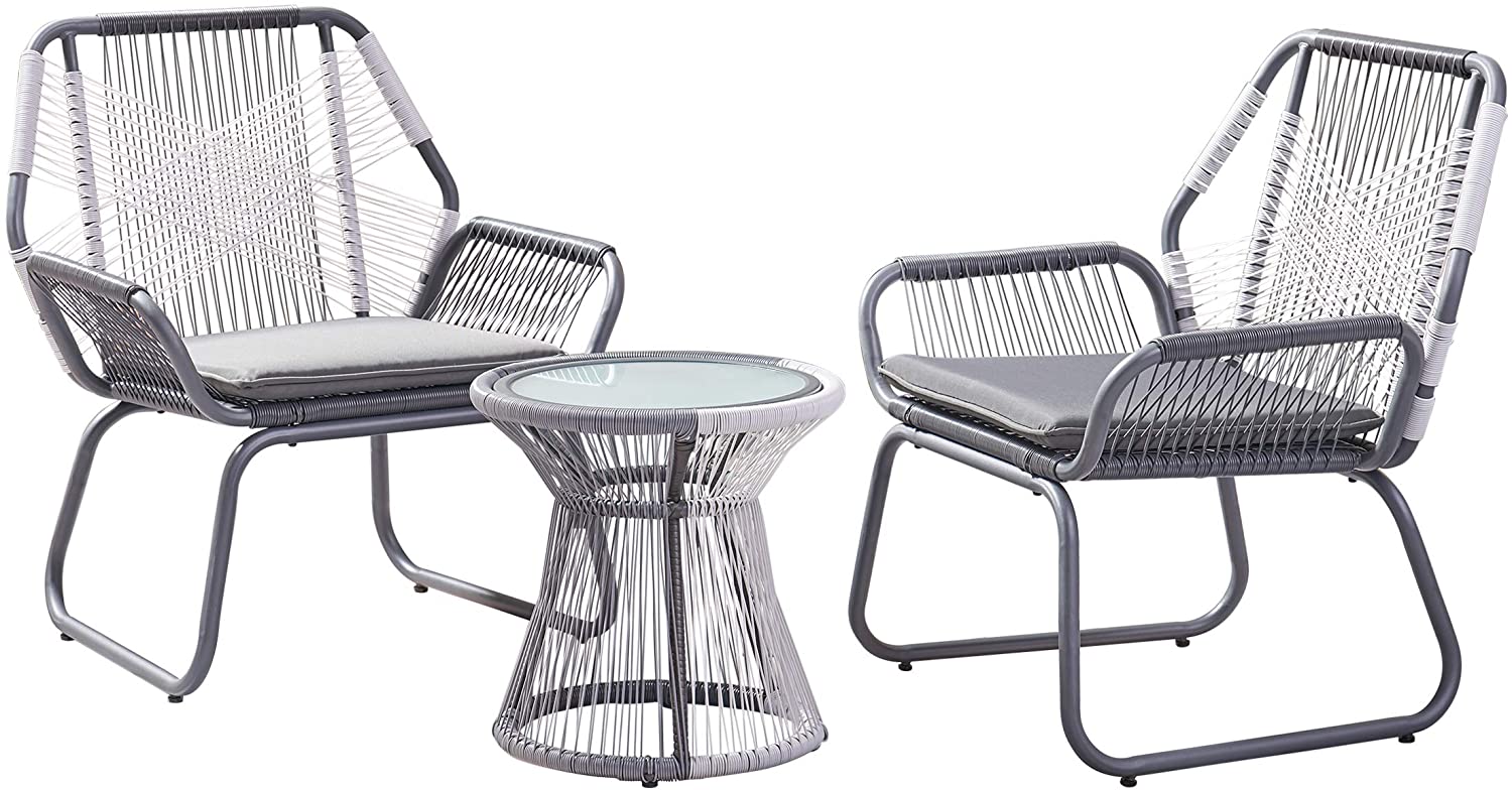 Christopher Knight Home 305233 Aiden Outdoor 3 Piece Wicker Chat Set, Gray/White/Gray
