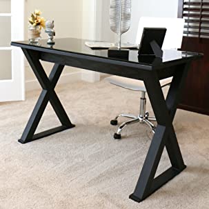 WE Furniture Modern Farmhouse X Wood Laptop Computer Writing Desk Home Office Workstation Small, 48 Inch, Black